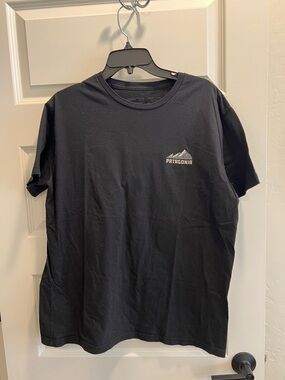 Patagonia Black Short Sleeve Crew with Small Mountain Logo and Boulder logo